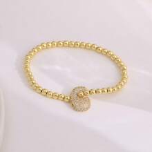 1pc, 18k Gold Plated A-Z Initial Bubble Bracelet Classic Fashion CZ Pave Charm Beads Stretch Design Gift