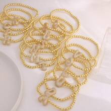 1pc, 18k Gold Plated A-Z Initial Bubble Bracelet Classic Fashion CZ Pave Charm Beads Stretch Design Gift