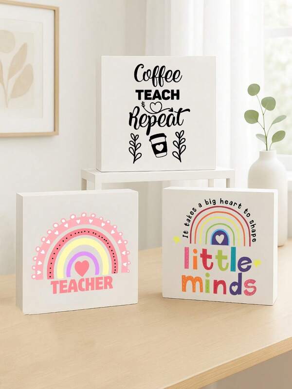 1pc White Wooden Ornaments - Graduation Season Teacher Classroom Desktop Decoration Ornaments, The Perfect Teacher Appreciation Gift For Teacher's Birthday And Graduation Season