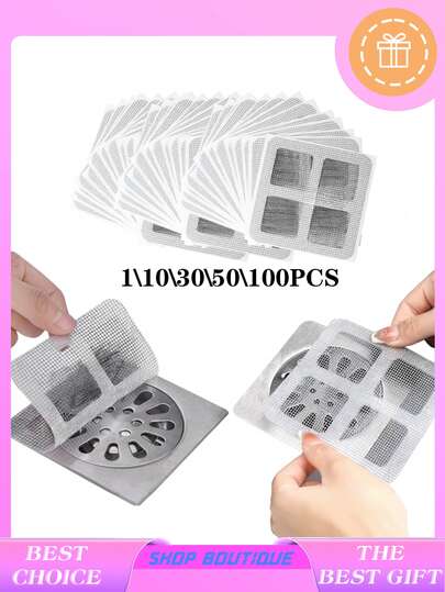 1/10/30/50/100 件优质一次性下水道过滤器，有效阻隔毛发和防虫贴片，适用于马桶、浴室水槽和地漏，持久耐用，易于安装，快速排水维护