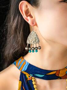 1 Paar Vintage Türkis Tropfen Ohrringe im Boho-Stil, Cut Out Troddel Hängeohrringe