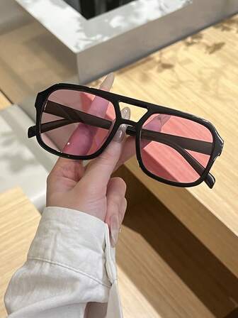 1pc Geometric Frame Double Bridge Fashion Glasses Casual Women Beach Accessories Tones Basic And Suitable For Sweaters Jeans Sweatpants Hoodies Jackets Dresses And Long Sleeve Shirts Stylish And Elegant Outfits For Family Outings Travel Vacations For Summer Beach Vacation,Outdoor,Travel