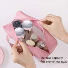 1pc Transparent Large Capacity PVC+PU Toiletry Bag, Cosmetic Wash Organizer Pouch, Semi-Transparent Matte Storage Bag For Women