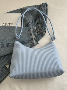 Bolso de hombro de gran capacidad, resistente a las arrugas, de unicolor y con rayas frescas, para el verano de 2025 - Azul - Ver 10