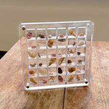 1pc 36/64/100 Grids Acrylic Shell Storage Box, Square Transparent Seaside Beach Stone Specimen Display Mini Shell Storage Frame, Desktop Organizer Jewelry Gift Box DIY Decor Box Holiday Gift For Women Storage Organizer Travel Essentials Back To School Dormitory Storage