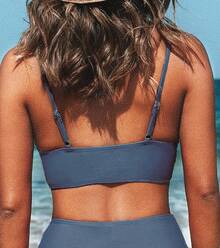 Women's Bikini Top Bathing Suit V Neck Adjustable Spaghetti Straps Twist Front - Marble Blue - View 2