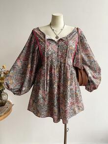 Rusttydustty 大码女式休闲灯笼长袖短款连体裤，波西米亚风，适合复活节海滩装扮、夏威夷音乐节和热带度假 - 彩色 - 查看 2