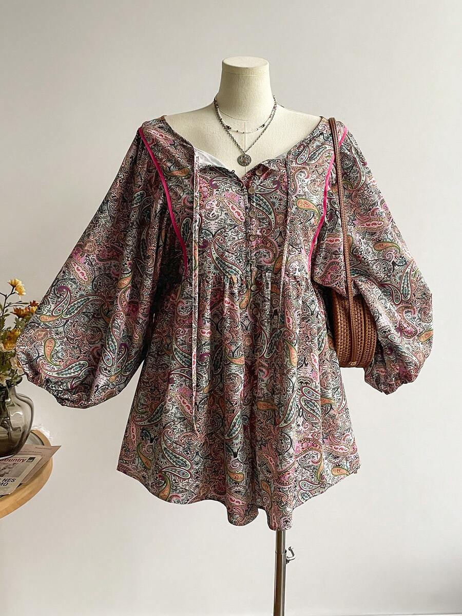 Rusttydustty 大码女式休闲灯笼长袖短款连体裤，波西米亚风，适合复活节海滩装扮、夏威夷音乐节和热带度假