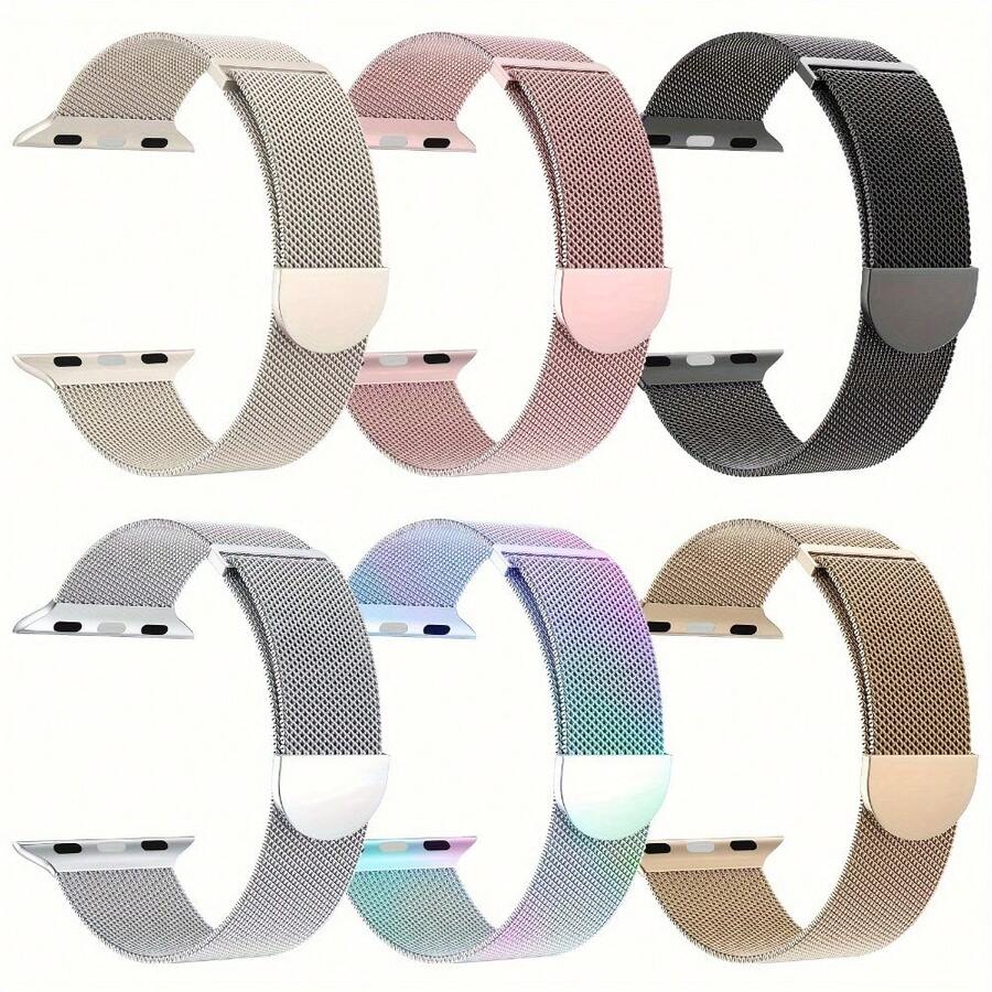 Dual-Tone Metal Strap Compatible With Apple Watch, Unisex Minimalist & Fashionable Smart Watch Band, Adjustable Waterproof Strap - Multicolor - View 1