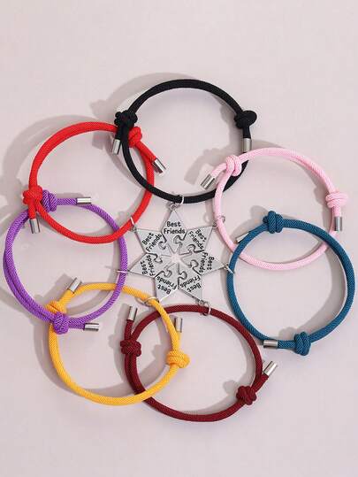 ZIRUISP 6/7 piezas Pulsera con colgante de rompecabezas de estrella, unisex, regalo de eterna para mejores amigos, tamaño ajustable, perfecto para uso diario