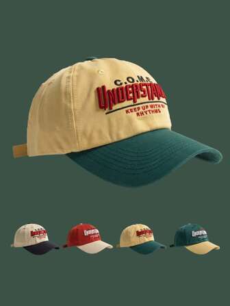 1 件男女通用纯色休闲字母刺绣涤纶棒球帽，百搭时尚帽，适合户外活动和日常穿着