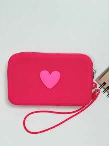 1 bolsa de cosméticos de silicona de unicolor con forma de corazón, bolsa de almacenamiento de gran capacidad, bolso con cuerda colgante, bolso simple para mamá, monedero, estuche para lápiz labial, bolso cuadrado, bolsa de almacenamiento para brochas de maquillaje, silicona suave, uso multifuncional, a prueba de humedad, a prueba de moho, resistente al calor y fácil de limpiar, cremallera suave sin óxido, tacto cómodo, equipado con cuerda colgante, bolsa de cosméticos, bolsa de maquillaje grande, regalos de Navidad, bolsa, viaje, bolsa, embrague / bolso pequeño, organizador de maquillaje, bolsa, soporte para brochas, mini bolsa, bolsa de gran capacidad