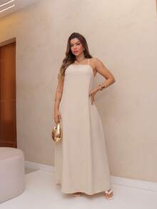 Women's Long Dress With Straps Loose Elegant Duna Comfortable Light - Krem - View 1
