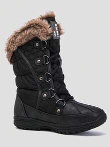 GLOBALWIN Women's Snow Boots Mid Calf Warm Winter Fashion Boots Comfortable Lace-UpWaterproof Boots Insulated Non-Slip Outdoor Shoes For Women - 1817-1黑色 - 查看 2