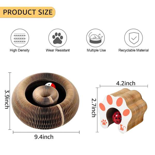 1pc Magic Organ Interactive Scratching Cat Toy, With Bell To Relieve Boredom Corrugated Cardboard Cat Scratching Board(Can Be Spliced ​​And Lengthened)Ball Color Random