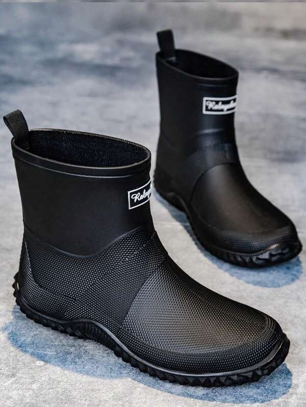 Fesd Ts German Style Men's Short Rain Boots, Waterproof Rubber Boots For Kitchen Work, Outdoor Washing, Fishing, Camping, Solid Color Outdoor Beach TPR(Thermoplastic Rubber) Rain Boots, Work Shoes, Beach Holiday All Season