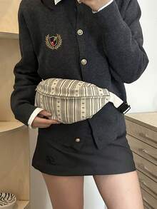 Fashion Large Capacity 2024 Striped Personalized Korean Style Shoulder Crossbody Waist Bag For Women - Beige - View 6