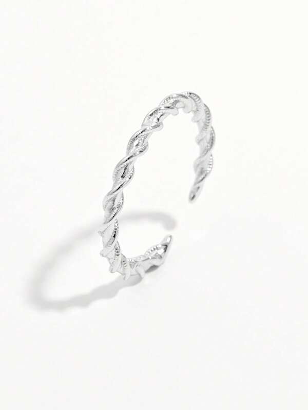 1 pieza Anillo abierto ajustable de plata de ley 925 con diseño clásico y elegante de trenza retorcida, regalo de joyería para accesorios y fiestas de mujeres