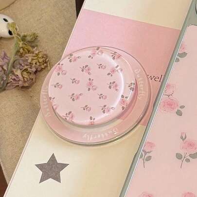 1 件粉红玫瑰磁吸手机支架，强力粘合，适用于 Apple、Honor、VIVO、OPPO 磁吸手机壳，精致清新简约的设计，适用于 、Android 手机，生日、家人、朋友的礼物，推拉式手机握把，手机配件