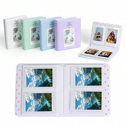 1pc 64-Slot Photo Album - Instant Camera Photo Storage Box, Fits 3-Inch Instant Photos, Stamps And Cards, Compatible With Fujifilm Mini 12/11/9 Cameras - Photo Collection - Travel Memories Keepsake - Scrapbooking Essential - Gift Card Organizer - Wedding Gift Packaging (Pre-Loaded Photos Random)