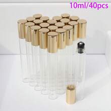 5ml/10ml/8pcs/21pcs/40pcs Mini Perfume Essential Oil Roll-On Bottles, Transparent Bottle With Gold Cap, Refillable, Portable Travel Size, Suitable As Gift For Friends And Family