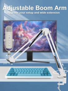 Haomuren Gaming Microphone Kit For Phone/PC/Laptop,Podcast Condenser USB Mic With Boom Arm, Cardioid Microphone With Mute Button,Echo Volume Gain Knob,Adjust Monitor For Living Streaming, Recording, Podcasting, No Lightning Adapter - 白色 - 查看 7