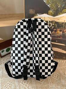 1 件装 大容量书包，带笔记本电脑隔层，时尚百搭，多功能背包，简约格子尼龙学校背包，带可调节肩带和多个口袋和防水书包，轻便便携式拉链包，休闲旅行背包，非常适合毕业生、旅行、初中、高中和大学 - 黑色 - 查看 7