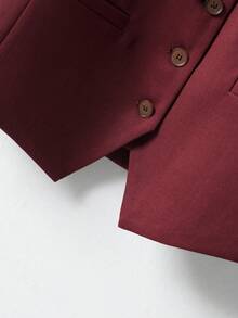 Women's Solid Color Vest, V-Neck Jacket, Slim Fit Slimming, Spring/Autumn, Fashionable For Commuting, Suitable For Opening Doors, Women's Apparel Summer - Burgundy - View 7