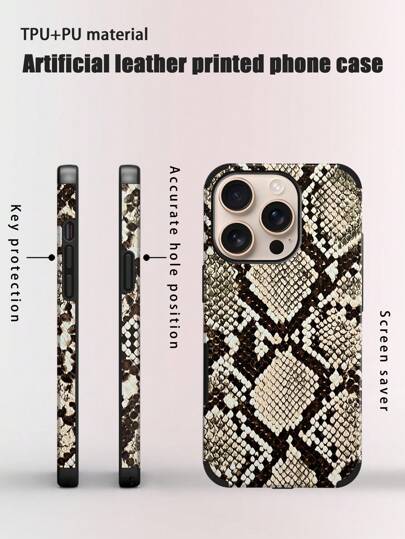 غطاء هاتف بنمط جلد الثعبان، تصميم عنصر حيواني فاخر وبسيط، نقش بارز بنمط جلد الثعبان، مقاوم للصدمات، يعزز الصوت، بنهاية جلدية ناعمة، متوافق مع 17 Pro Max/16 Pro Max/12 Pro/13/14 Plus/15 Pro Max/16 Pro Max، 11/13 Pro، Galaxy S24 Ultra، هدية رائعة