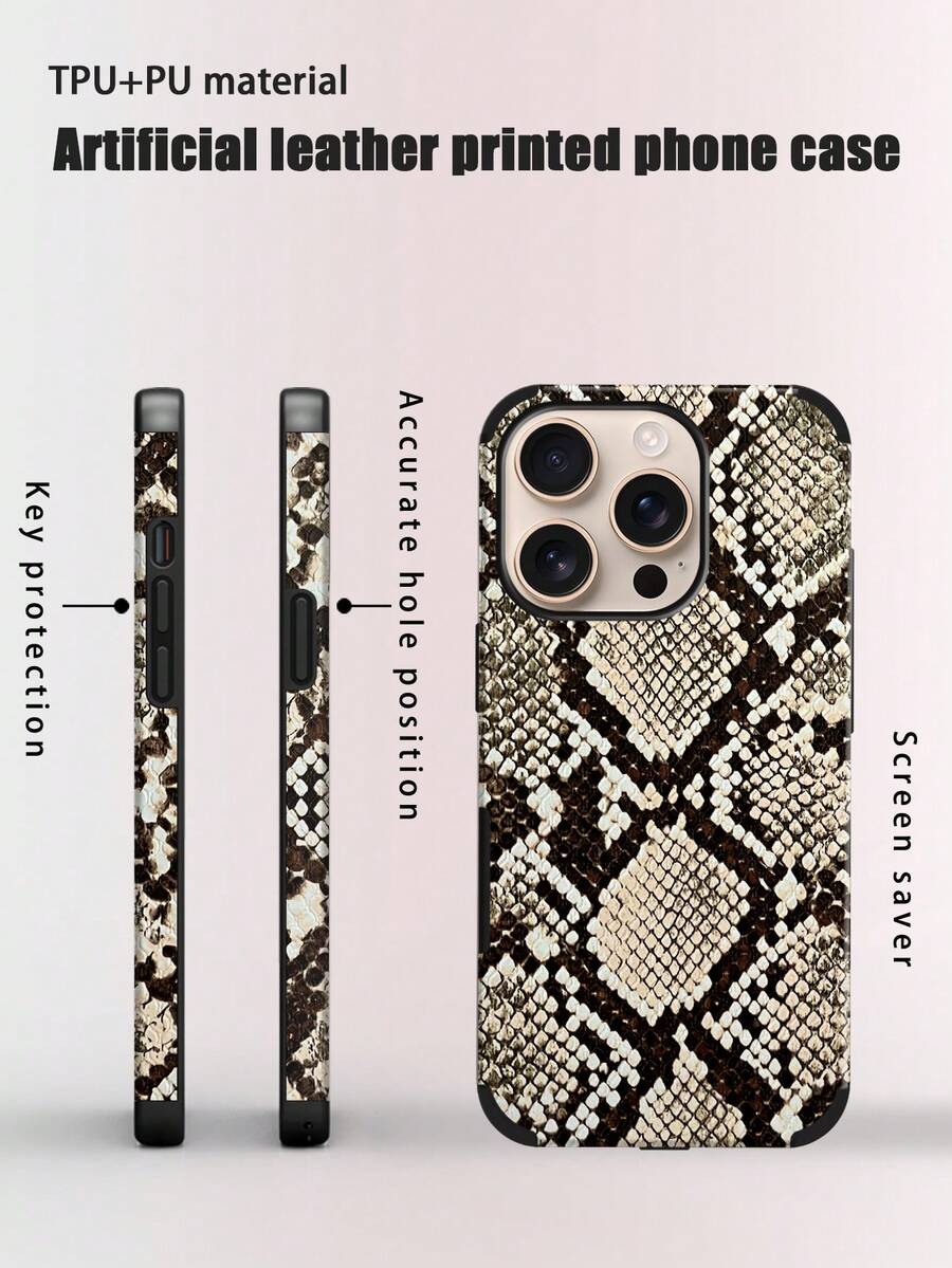 غطاء هاتف بنمط جلد الثعبان، تصميم عنصر حيواني فاخر وبسيط، نقش بارز بنمط جلد الثعبان، مقاوم للصدمات، يعزز الصوت، بنهاية جلدية ناعمة، متوافق مع 17 Pro Max/16 Pro Max/12 Pro/13/14 Plus/15 Pro Max/16 Pro Max، 11/13 Pro، Galaxy S24 Ultra، هدية رائعة
