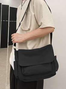 1pc Black Casual Sling Bag, Crossbody Messenger Bag, School Backpack, Retro Style Bag For School College - Black - View 1