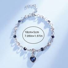 1pc European And American Fashion Ocean Heart Shaped Bracelet With Drill, Women Austrian Crystal Bracelet Jewelry Valentines,Mom,Mother,Mother's Day,Gift - Multicolor - View 4