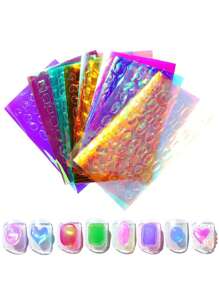 6 Peças Adesivos de Unha de Cubo de Gelo Transparente Aurora - Paetês de Papel de Vidro 3D Holográfico de Cubo de Gelo Transferência de Telefone de Arte de Unha - Adesivos de Foil Coreanos Autoadesivos Reflexivos Arco-Íris para Decoração de Unha