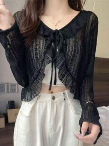 1 pieza Cubre brazos de seda de hielo transparente de verano para mujer, chaqueta corta de punto blanca como cubre para vestido - Multicolor - Ver 5