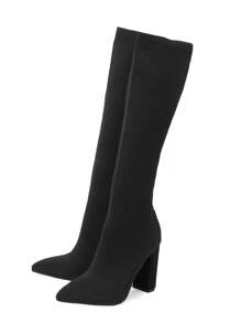 2025 Heel Knitted Mid-Calf Pointed Toe Sock Boots For Women, Thick Heel, Elastic, Spring/Autumn/Winter 2025 New Arrival