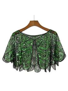 1 Pc Women's Oversized Fish Scale Sequin Shawl, Sparkling Evening Dress Shawl, Vintage Cheongsam Style Light Shawl Top, Embellished - Multicolor - View 6