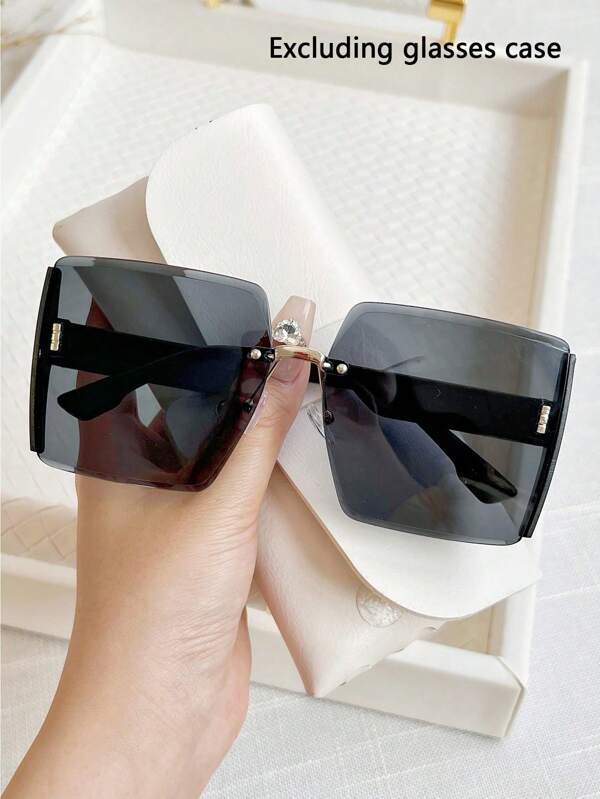1pic New Women's Large Box Fashion Glasses With Sparkling Gold Design On Both Sides, Fashionable And Glasses Showcasing Personalized, Suitable For Daily Life, Mountaineering, Hiking, Travel, Beach, And Effect Beach Accessories For Women Glasses Shades Basics Fall Winter Women Outfits Clothes Business Casual Gifts