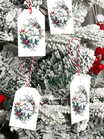 20 pezzi Etichette per regali di Natale con corda di iuta lunga 5 m, multifunzionali, etichette da appendere per decorazione natalizia, elegante decorazione per confezioni regalo e scatole, ideale per decorazione di regali di Natale e Capodanno