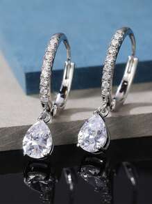 Orecchini eleganti con zirconia a forma di goccia, rotonda e ovale, placcati in rame e platino, piccoli e raffinati per le donne