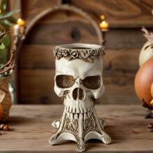 1 个耐用的现代树脂骷髅花盆 - 时尚的花盆，适合家庭和办公桌装饰，非常适合仙人掌、糖果 - 非常适合圣诞节、万圣节、复活节装饰，带有精致图案的骷髅形花盆。
