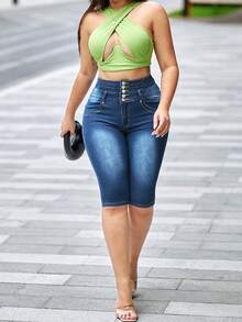 Fashion Women's Sexy Jeans With High Waist And Hips, With Closed Rows And Buttons, Perfect For Everyday Wear, A Must-Have Item In The Cloakroom. - Rửa tối - Xem 6