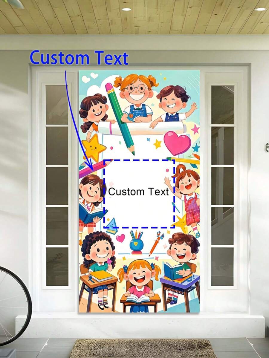 1 pieza Cortina de entrada con tema de vuelta al colegio - Texto personalizable, tela de poliéster, área central en blanco para bendiciones o nombres escritos a mano, adecuada para puertas principales y fondos fotográficos, pancarta decorativa para el hogar/escuela, fiestas de cumpleaños, eventos escolares, multifuncional, duradera, ornamental, reutilizable, exquisita, elegante, de alta calidad, colorida, moderna, personalizada, única, regalo ideal para él, regalo ideal para ella, novio, papá, novia, mamá, familia, amigos, salón de té, hogar, jardín, oficina, para aniversarios, para el Día de San Valentín, para el Día de la Madre, para cumpleaños, para el Día del Padre, para graduaciones, para bodas, para inauguración de casa