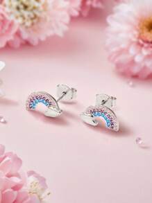 1 Paar 925 Sterling Silber Hypoallergene Glückliche Regenbogen Wolke Ohrringe - Besetzt mit funkelnden bunten Zirkonias, frisch, charmant und süß. Perfekt für Mädchen als tägliches Frühjahrs-/Sommeroutfit oder für Zusammenkünfte, ideal als Geburtstags-/Feriengeschenk für Mädchen oder Freunde