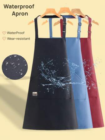 1pc New Waterproof Kitchen Apron, Multipurpose Pockets, Adjustable Neck Strap, Oil-Resistant & Durable, Suitable For Kitchen, Cafe, BBQ, Outdoor, Woodwork And More