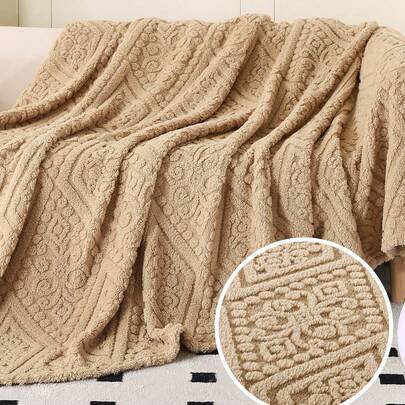 1 件卡其色羊毛毯，复古风格夏尔巴保暖毯，柔软舒适的盖毯，有多种尺寸和颜色可供选择，适用于卧室、沙发、房间装饰