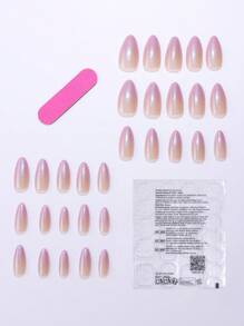 Unghie finte a mandorla, 30 pezzi, glitter viola sfumato, copertura totale, stile dolce, include 1 gel in gelatina e 1 lima per unghie, adatte a donne e ragazze per l'uso quotidiano, abbinamenti alla moda.