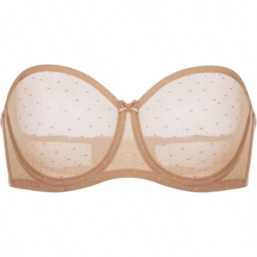 DOBREVA Women's Mesh Strapless Bra Sheer Unlined See Through Underwire Bras Plus Size - Natural - View 1
