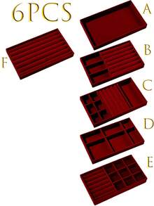 9/1 Pc, Burgundy Velvet Jewelry Tray, Large Capacity Jewelry Storage Box, Independent Compartments, Stackable Jewelry Display Stand, Can Hold Earrings, Necklaces, Bracelets, Rings, Hairpins, Hairbands, Etc. Valentine's Day Velvet Jewelry Tray, Makeup Storage Box, - Wine Red Tray - View 22