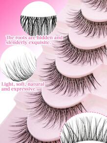 10pcs/Set Soft Natural Short False Eyelashes, Synthetic Mink Invisible Band Reusable Eyelashes, Fashionable Handmade Cartoon Design To Enlarge Eyes, Suitable For Daily, Work And Holiday