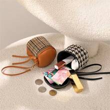 Monedero pequeño y portátil de tela de pana con estampado de pata de gallo, con cremallera, tarjetero, bolsillo con cremallera, mini bolsa de almacenamiento de viaje para mujer, monedero mini, cartera, monedero de monedas